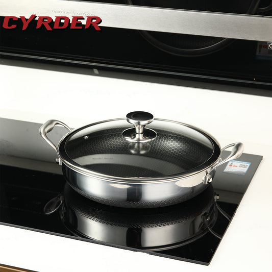 CYRDER Large Hybrid Nonstick Deep Frying Pan-13inch 316L Stainless Steel Sauté Pan and Lid, Two Handle Hold, PFOA Free, Dishwasher Oven Safe, Cookware to Stir fry/Toast/Roast/Bake/Stew, 7.2-Quart