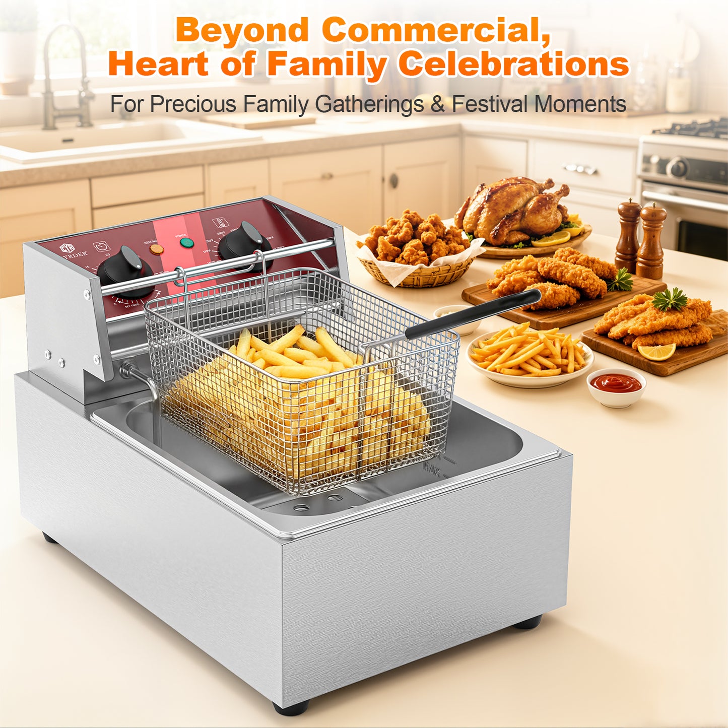 CYRDER Electric Deep Fryer with Basket 10L /10.5QT 1500W 110V, UL-Certified Countertop Fryer, Thermostat, Overheat Protection, 30-Min Timer for Home and Commercial Use