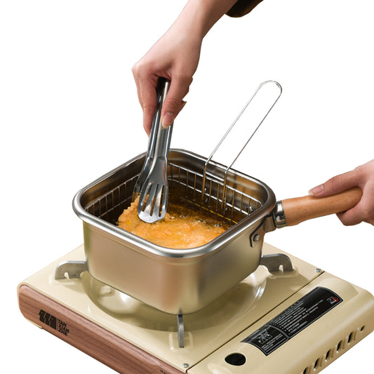 CYRDER  Stainless Steel Deep Fryer Pot with Basket - Compact Frying Pot with Lid, Square Muliti Fuctional Pot with Tong and Steamer Rack, All in one pot for frying steaming cooking and fresh-keeping
