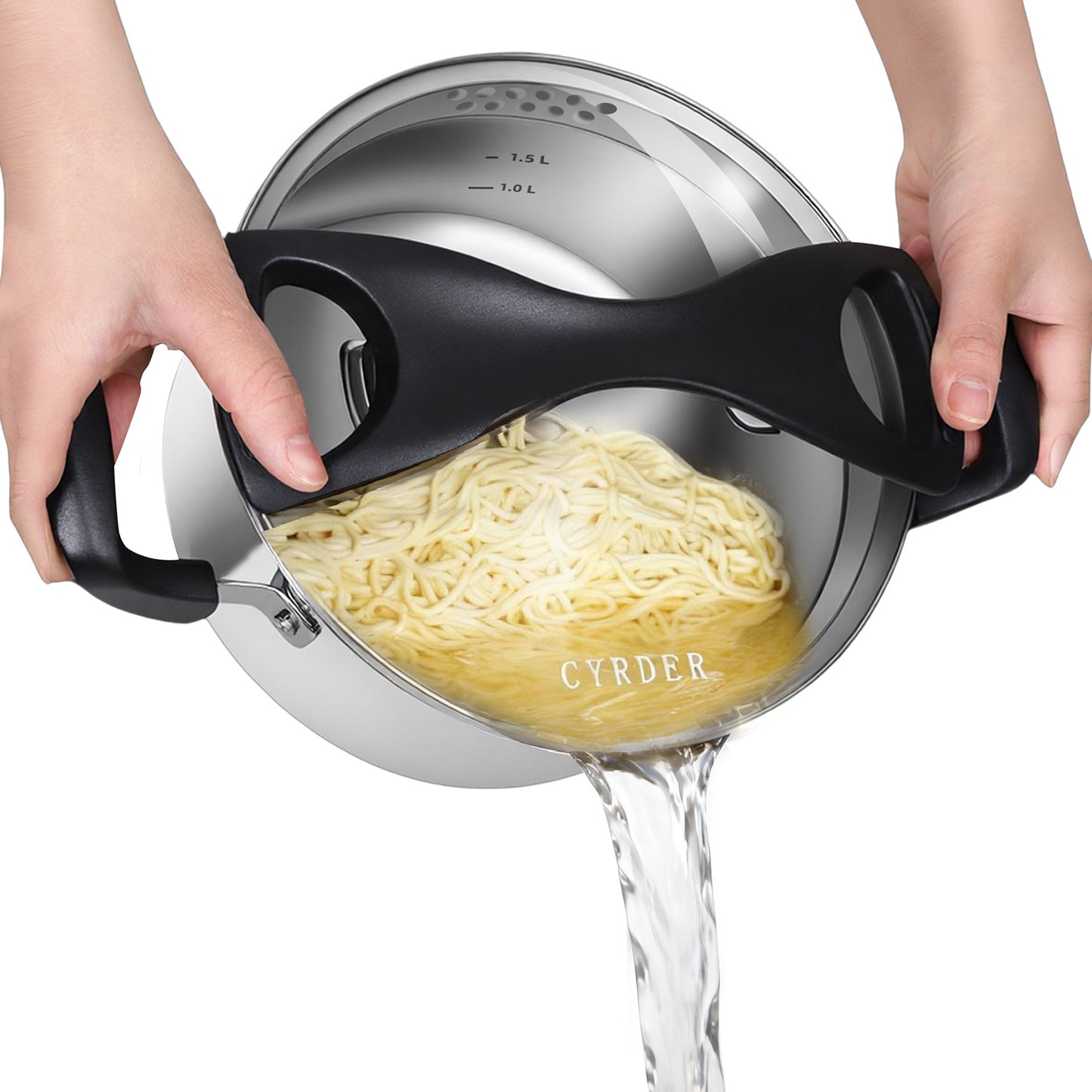 CYRDER Stainless Steel Pasta Pot- Induction Pasta Pot with Strainer, Easy Stain &Perfect for Single and Couple, Dishwasher Safe