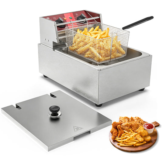 CYRDER  Electric Deep Fryer with Basket 10L /10.5QT 1500W 110V, UL-Certified Countertop Fryer, Thermostat, Overheat Protection, 30-Min Timer for Home and Commercial Use