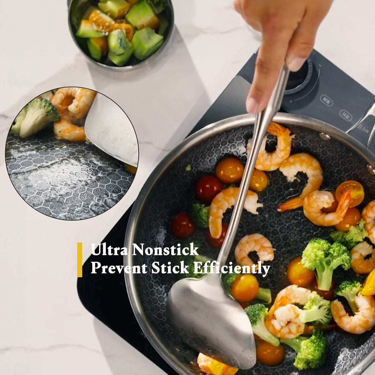 CYRDER Nonstick Frying Pan Set, 8, 10 and 12-inch Frying Pans, 6-Piece Hybrid Non stick 18/10 Stainless Steel Pans with Lid, Induction Compatible, Dishwasher &Oven Safe, PFOA Free