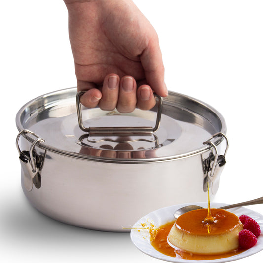 CYRDER  Stainless Steel Flan Pan, Flanera Mold Cooker for Baking, Compatible with Instant Pot 6 8 10qt, Custard Pan, Flan dish with lid, Tart pan, Round fluted dish, oven safe …