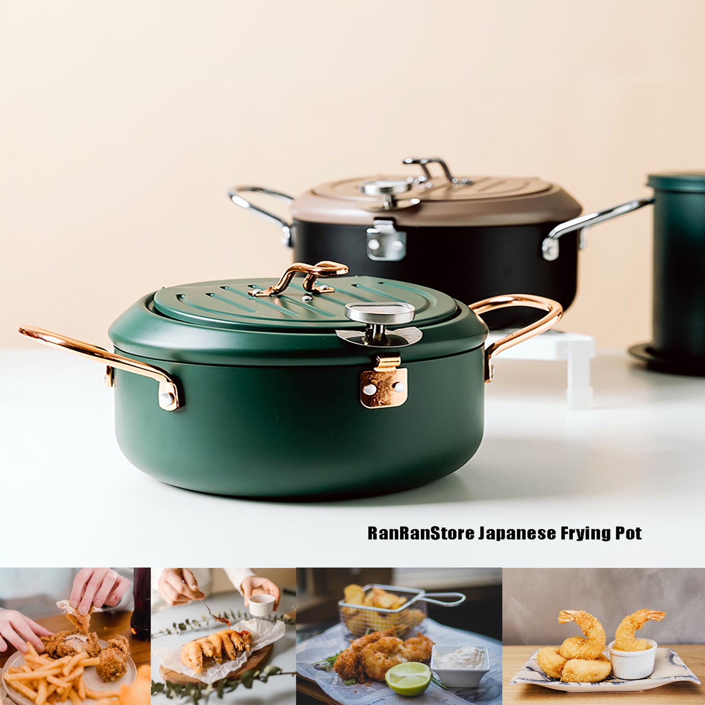 CYRDER Deep Fryer Pot, 4.3L/11 Inch Japanese Tempura Frying Pot with Fahrenheit Thermometer, Nonstick Carbon Steel Oil Fryer, for Tempura/Frech/Fish/Chicken Fries, Easy Clean