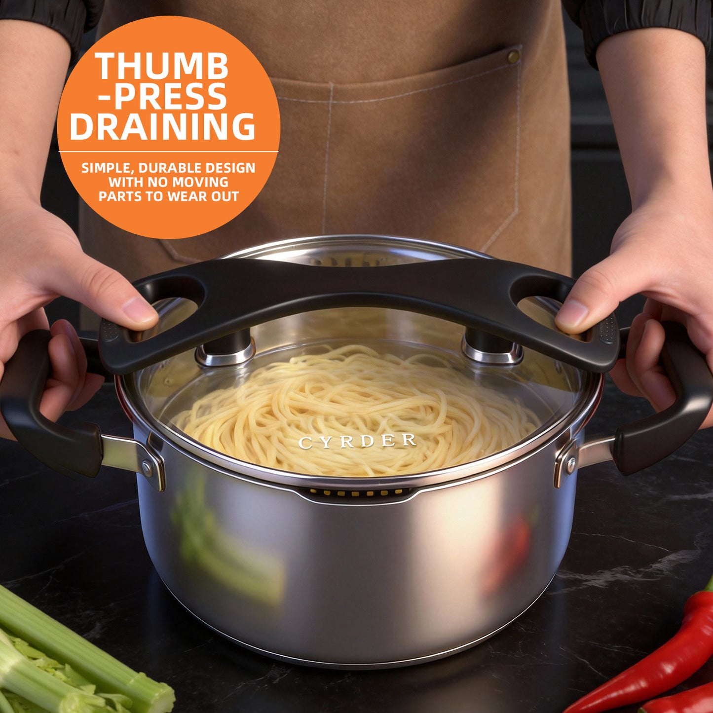 CYRDER Stainless Steel Pasta Pot- Induction Pasta Pot with Strainer, Easy Stain &Perfect for Single and Couple, Dishwasher Safe