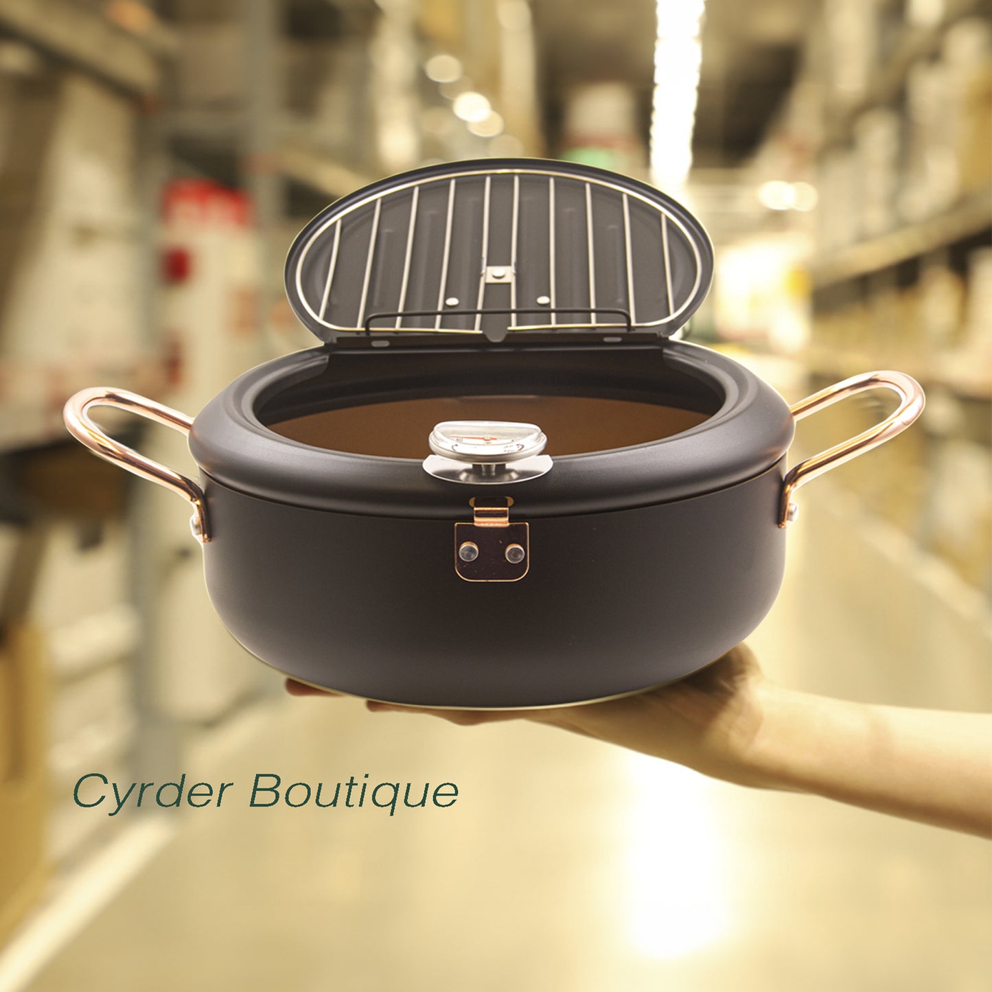 CYRDER Deep Fryer Pot, 4.3L/11 Inch Japanese Tempura Frying Pot with Fahrenheit Thermometer, Nonstick Carbon Steel Oil Fryer, for Tempura/Frech/Fish/Chicken Fries, Easy Clean