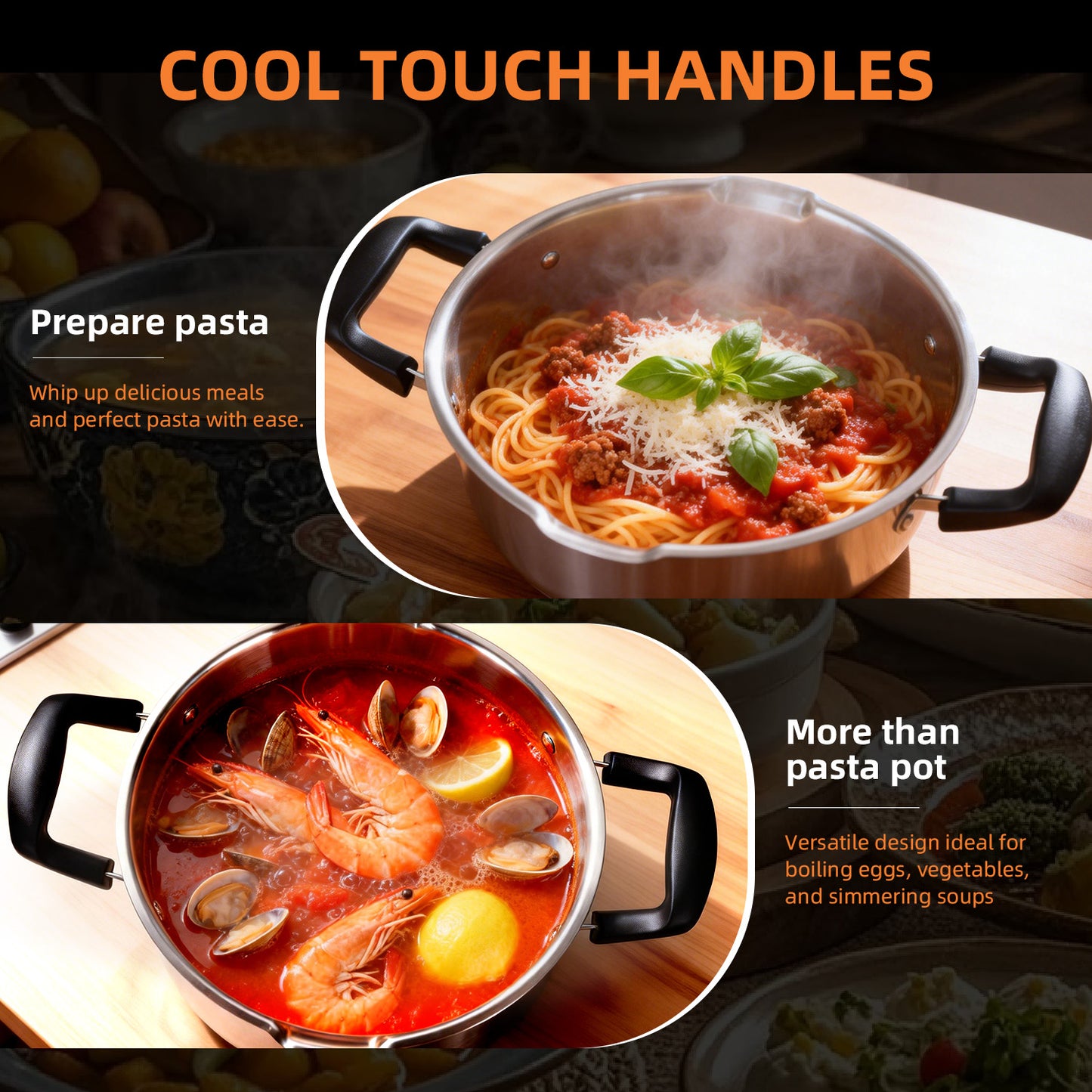 CYRDER Stainless Steel Pasta Pot- Induction Pasta Pot with Strainer, Easy Stain &Perfect for Single and Couple, Dishwasher Safe