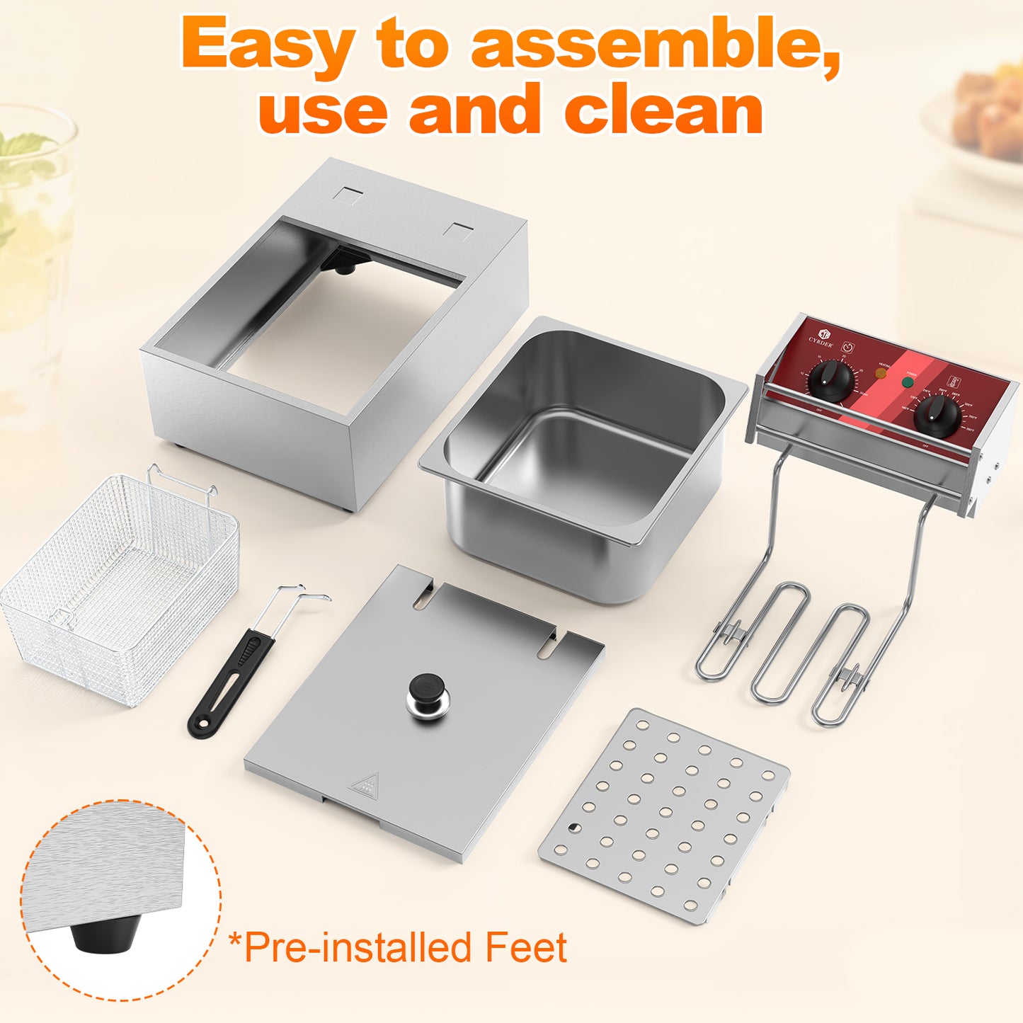 CYRDER  Electric Deep Fryer with Basket 10L /10.5QT 1500W 110V, UL-Certified Countertop Fryer, Thermostat, Overheat Protection, 30-Min Timer for Home and Commercial Use