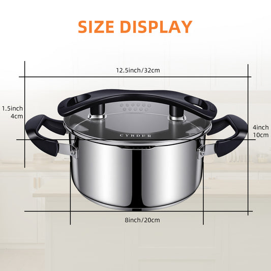 CYRDER Stainless Steel Pasta Pot- Induction Pasta Pot with Strainer, Easy Stain &Perfect for Single and Couple, Dishwasher Safe