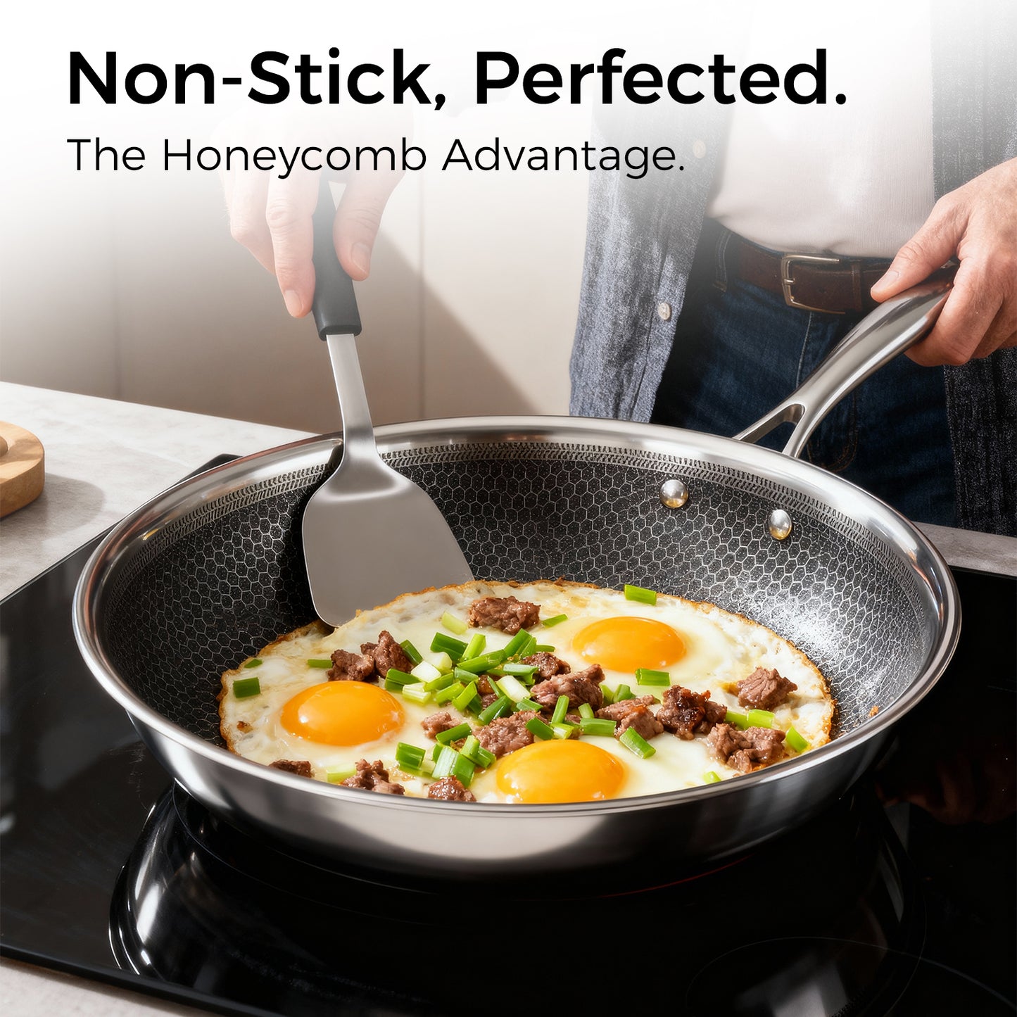 CYRDER Nonstick Pots and Pans Set, 14 Piece Hybrid Hex Stainless Steel Cookware Set for Everyday Cooking, Includes Frying Pans, Saute Pan, Saucepans&Pot, Induction Compatible, Dishwasher&Oven Safe, PFOA Free