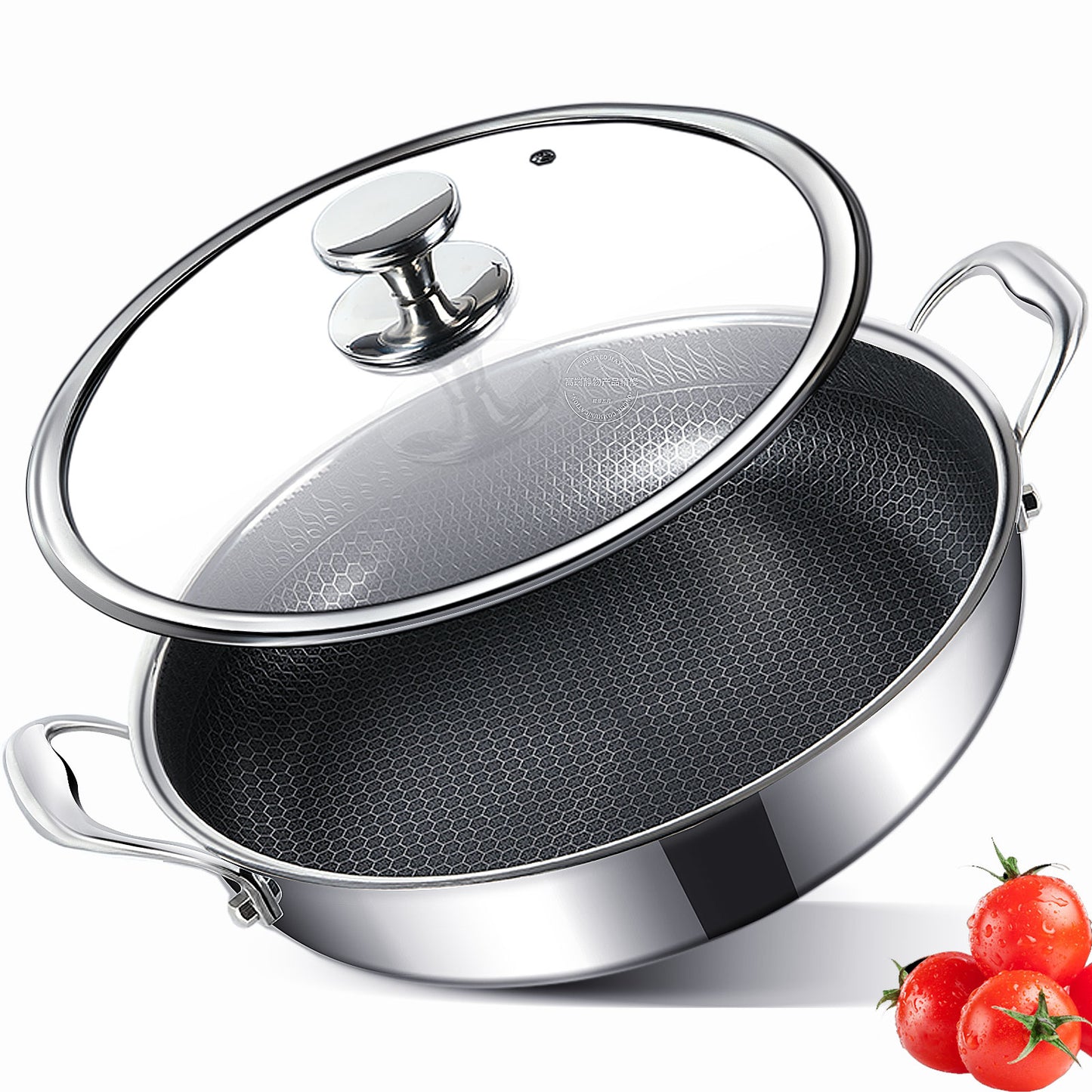 CYRDER Large Hybrid Nonstick Deep Frying Pan-13inch 316L Stainless Steel Sauté Pan and Lid, Two Handle Hold, PFOA Free, Dishwasher Oven Safe, Cookware to Stir fry/Toast/Roast/Bake/Stew, 7.2-Quart
