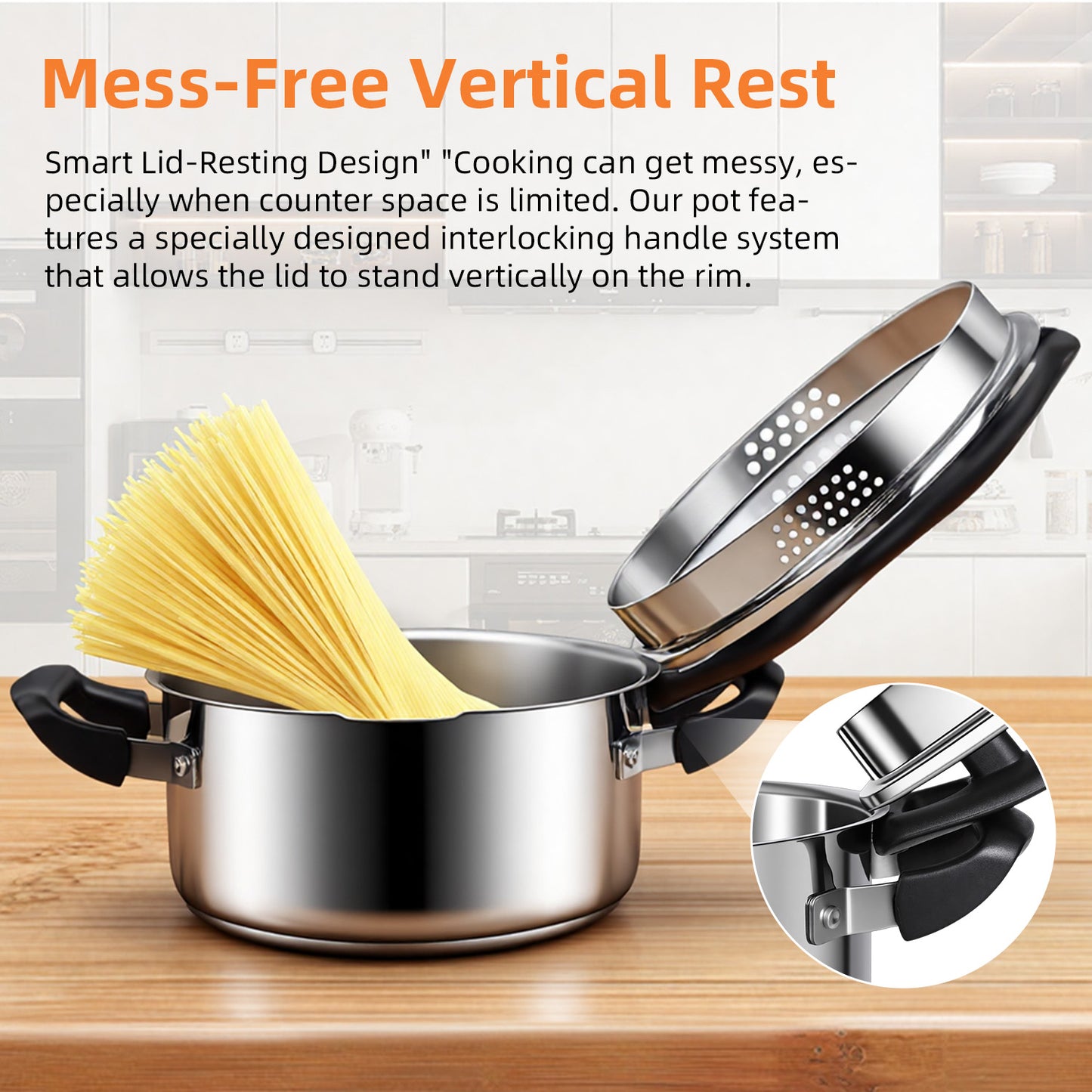 CYRDER Stainless Steel Pasta Pot- Induction Pasta Pot with Strainer, Easy Stain &Perfect for Single and Couple, Dishwasher Safe