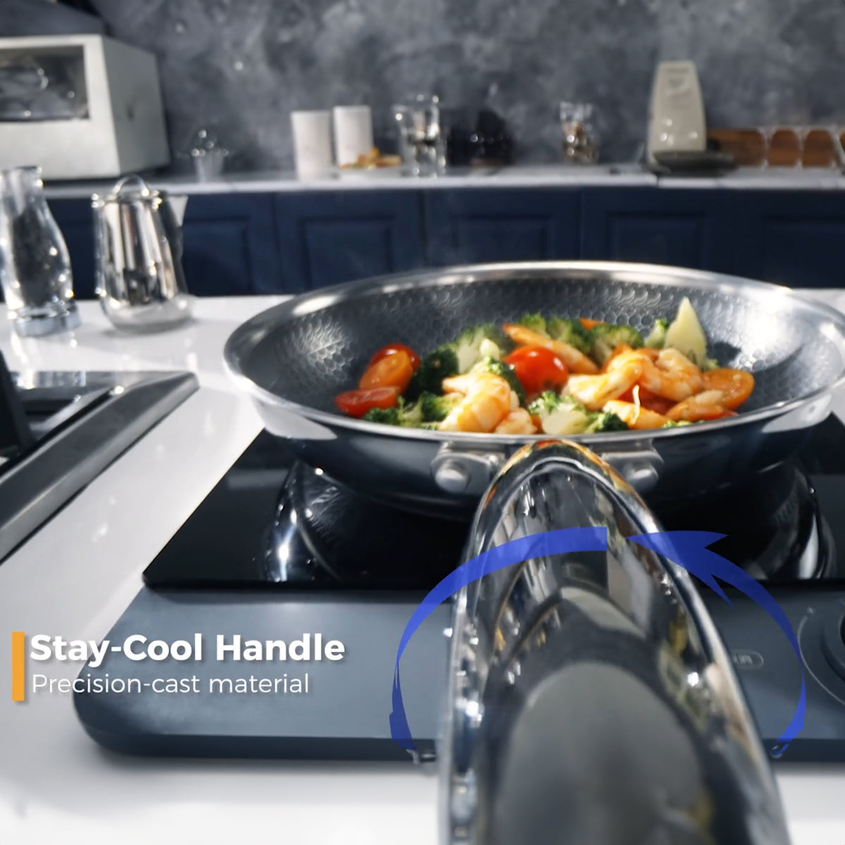 CYRDER Nonstick Frying Pan Set, 8, 10 and 12-inch Frying Pans, 6-Piece Hybrid Non stick 18/10 Stainless Steel Pans with Lid, Induction Compatible, Dishwasher &Oven Safe, PFOA Free