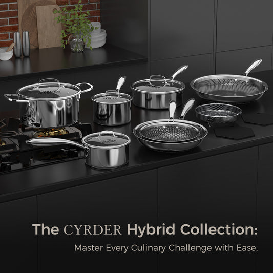 CYRDER Nonstick Pots and Pans Set, 14 Piece Hybrid Hex Stainless Steel Cookware Set for Everyday Cooking, Includes Frying Pans, Saute Pan, Saucepans&Pot, Induction Compatible, Dishwasher&Oven Safe, PFOA Free